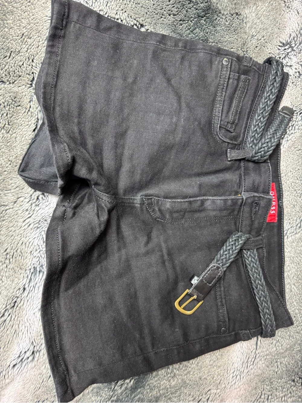 GUESS Black Men’s Denim Jean Shorts with Braided Belt